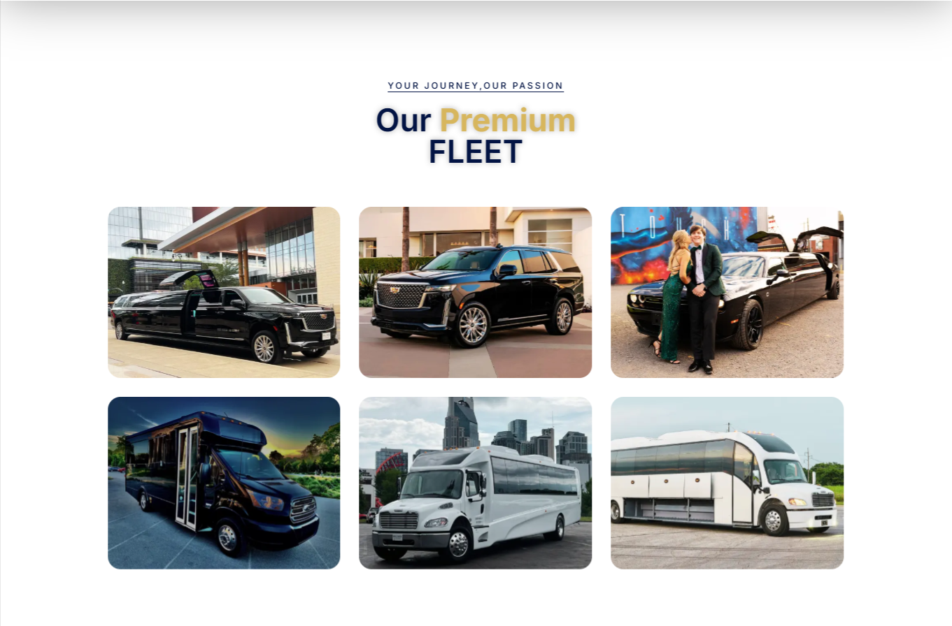Fleet and service presentation for a luxury transportation brand (screenshot)
